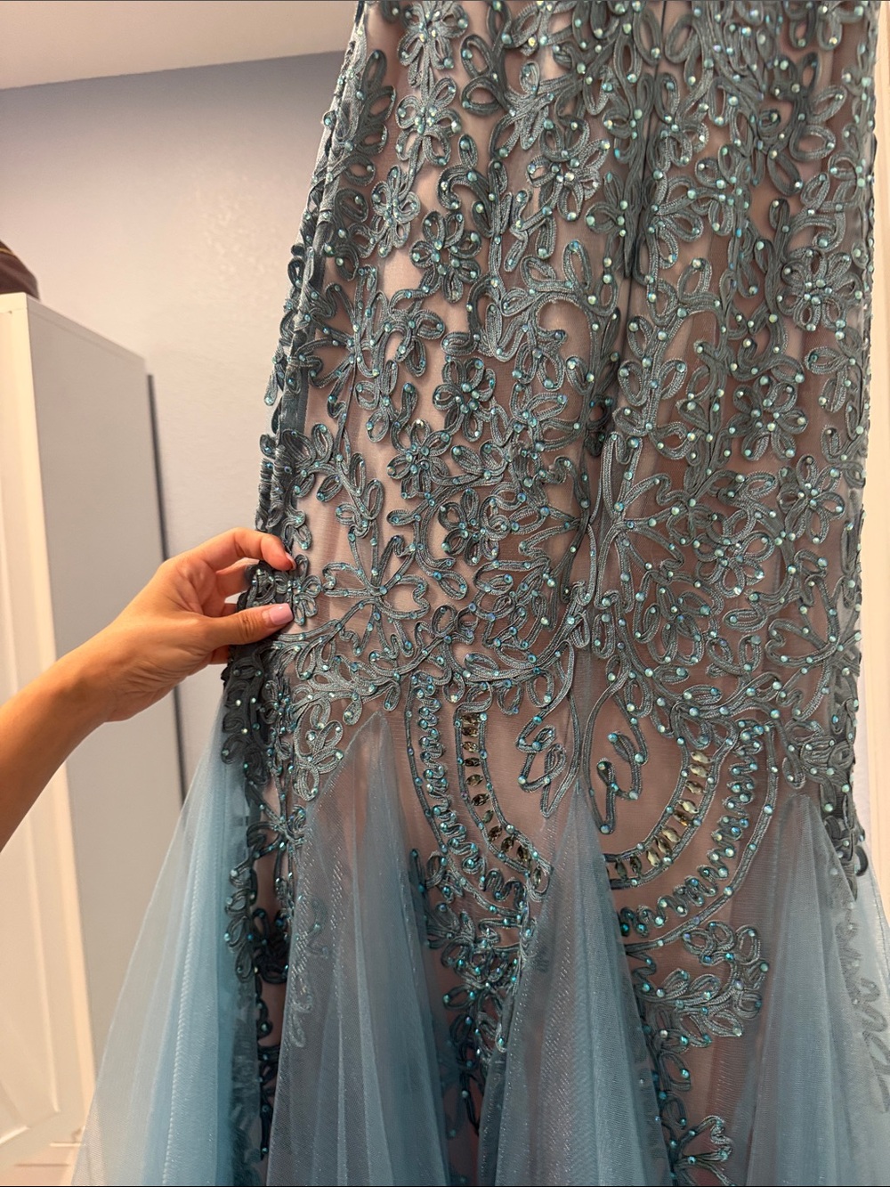 Aqua Beaded Teal Mermaid Dress - Picture 6 of 6